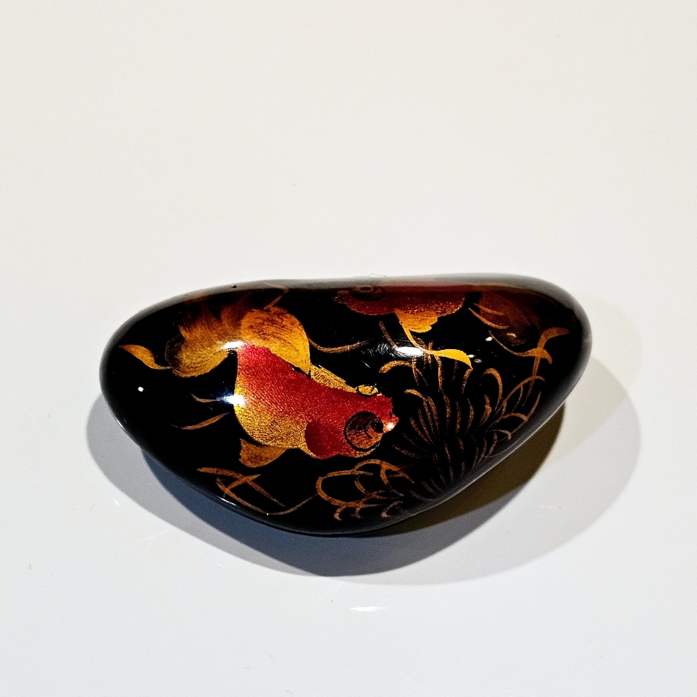 Vintage Koi Fish Black and Gold Decorative Stone